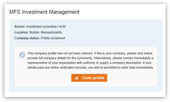 Screenshot of a company profile page waiting to be claimed on Savvy Investor